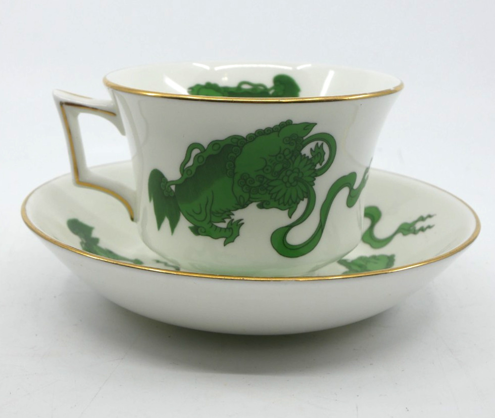 Wedgwood Chinese Tigers Green Williamsburg 2 1/2" Footed Cup & Saucer Set